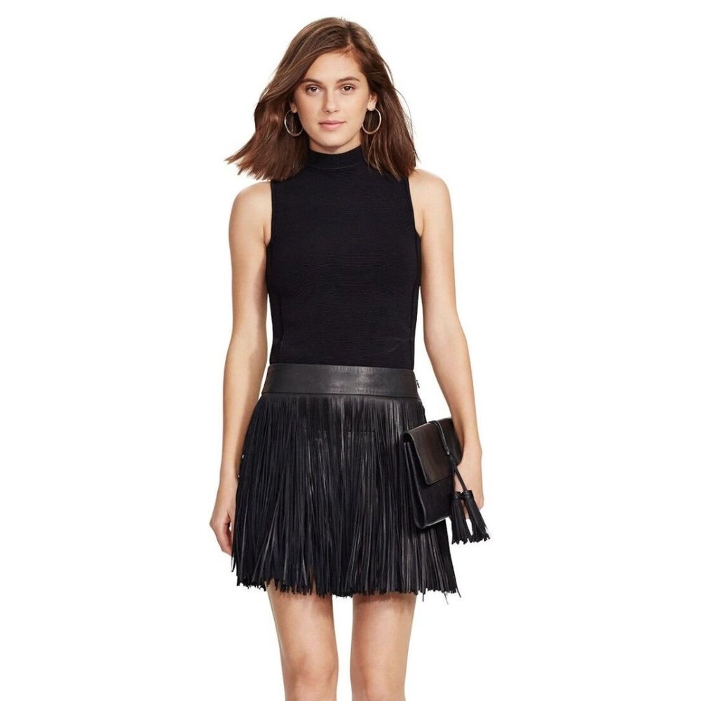 Polo Ralph Lauren Leather Fringe Mini Skirt